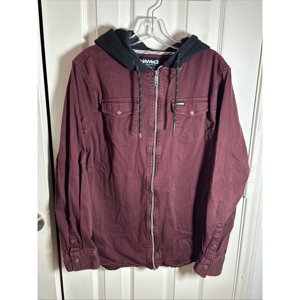 Tony Hawk Jacket Mens Large Red Hoodie Full Zip Snap Pockets Skateboarding